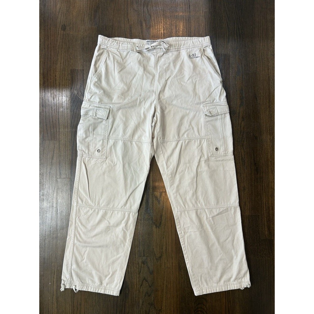 Y2K Abercrombie & Fitch Pants Mens L Beige Cargo Pockets Baggy Drawstring
